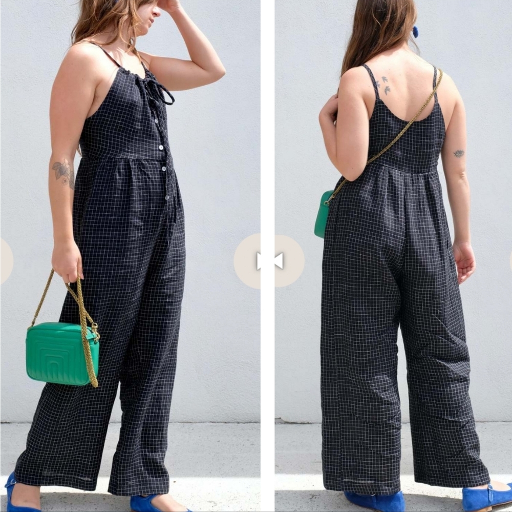 Black Linen Jumpsuit with Tie Front